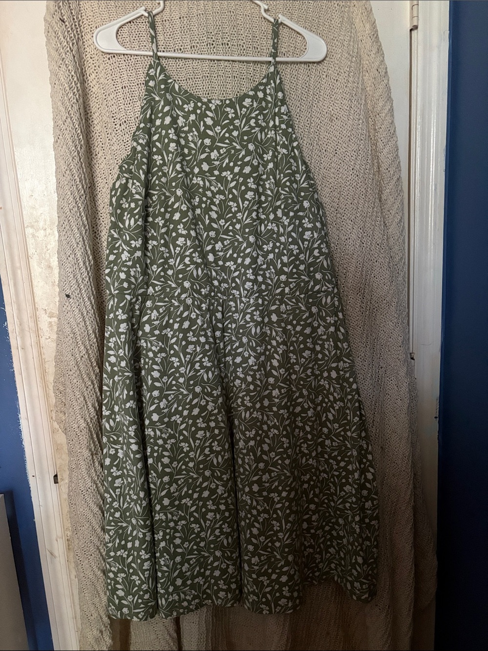 Olive Green Floral A-Line Sundress with Adjustable Straps